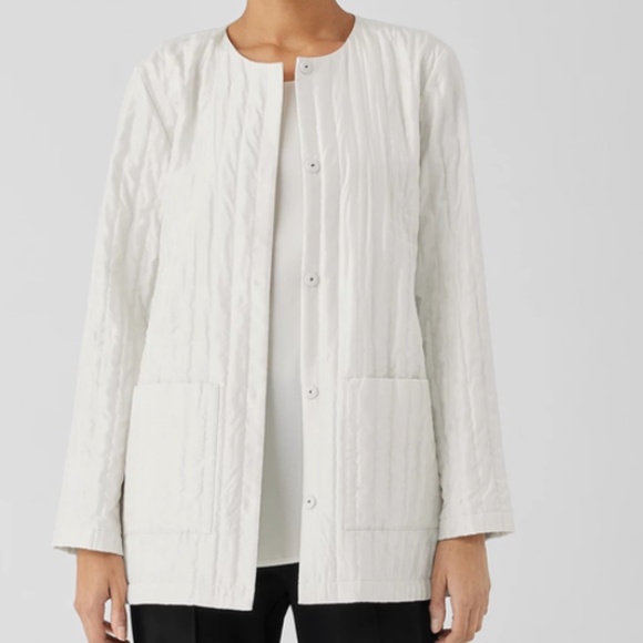 EILEEN FISHER Quilted Silk Jacket Sz M Bone color - Picture 4 of 7